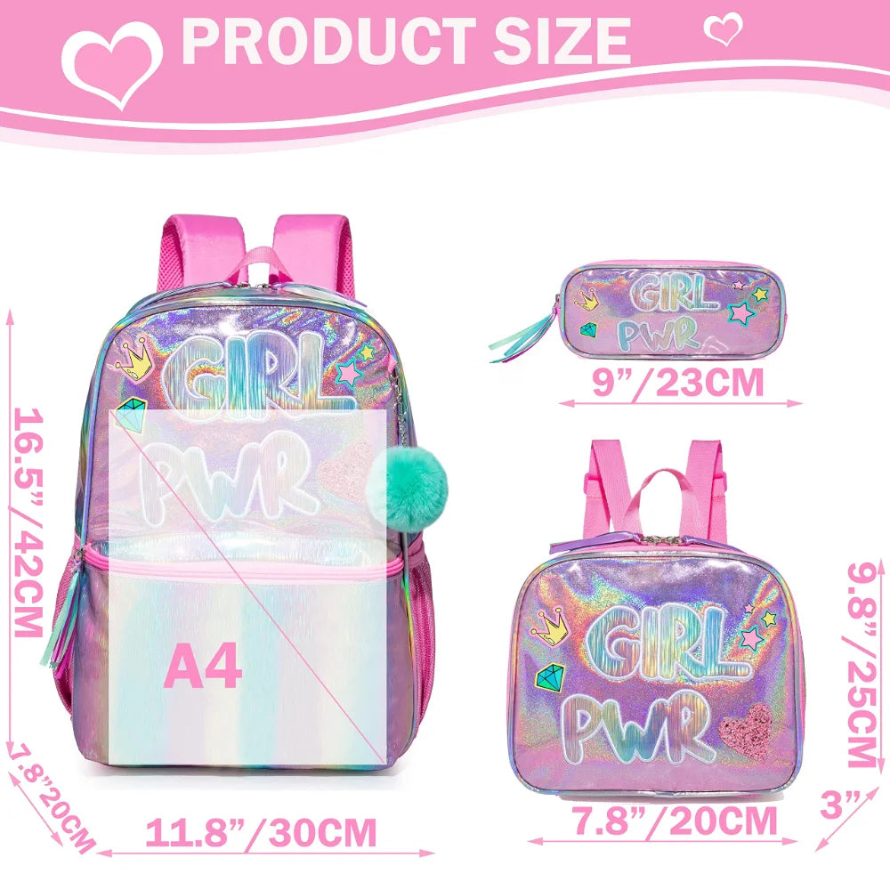 Bikab School Bags 3 In 1 Kids Bag Children School Bags for Girl 16" Bag for Girls Set Bag Water Proof  Kids Bags for Girls