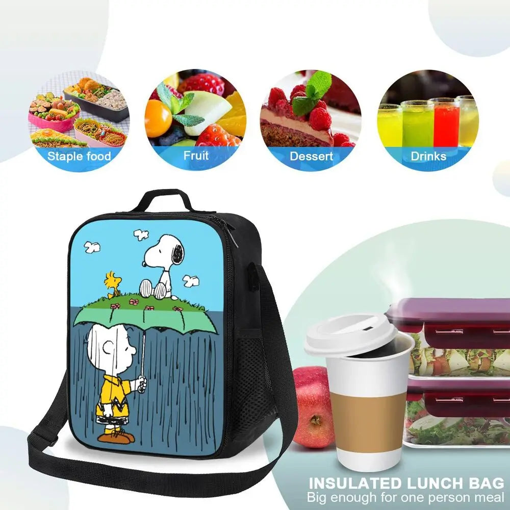 Custom Cartoon Snoopy Astronaut Lunch Bag Women Warm Cooler Insulated Lunch Box for Student School