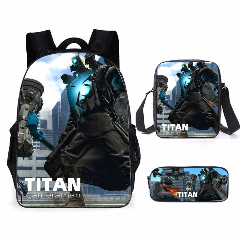 3Pcs/set Children's Skibidi Toilet Titan Speakerman Backpack School Bag & Storage Bags Shoulder Bag & Pencil Bag