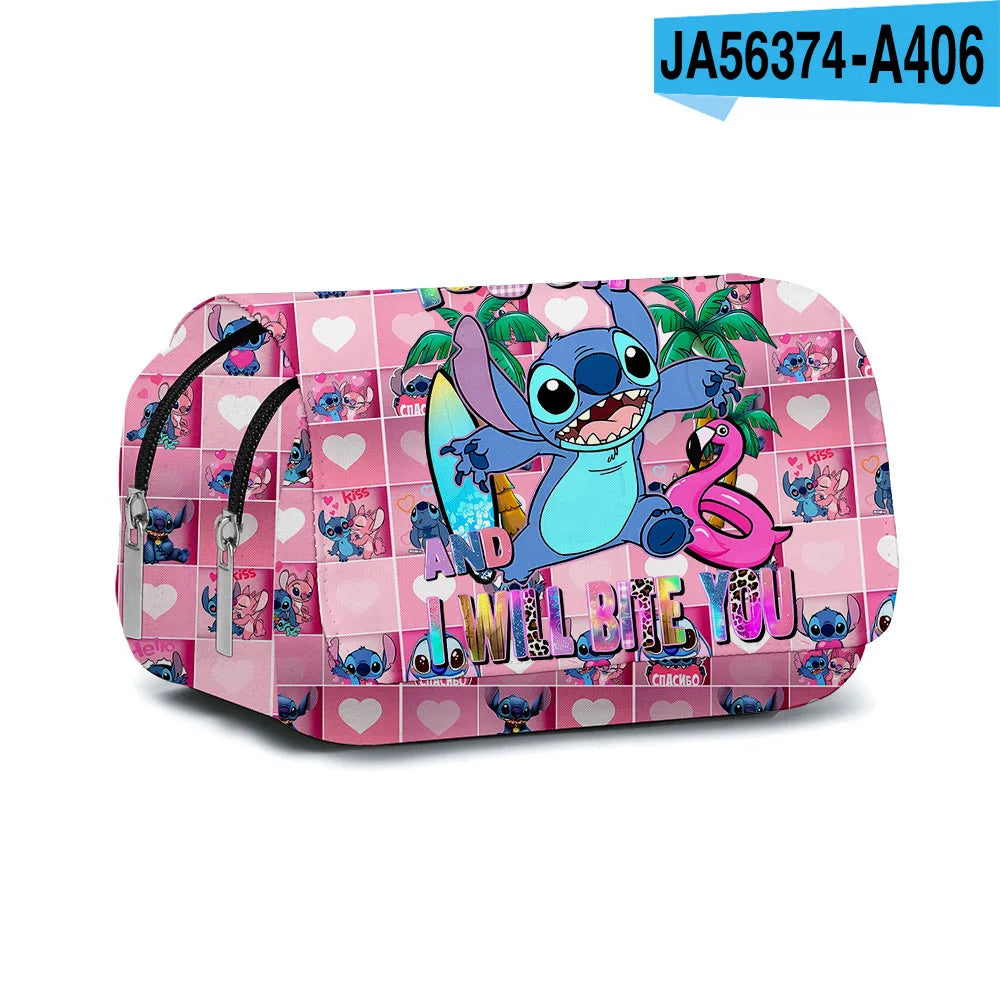 BANDAI Stitch Fully Printed Flap Pen Bag Stationery Box Cartoon Large Capacity Pencil Case Cute Anime Bags Student School Bag