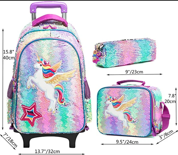 16 Inch 3 pcs set Kids School Trolley backpack Bag Wheeled Backpack School Bags with wheels School Trolley Bags wheels lunch bag