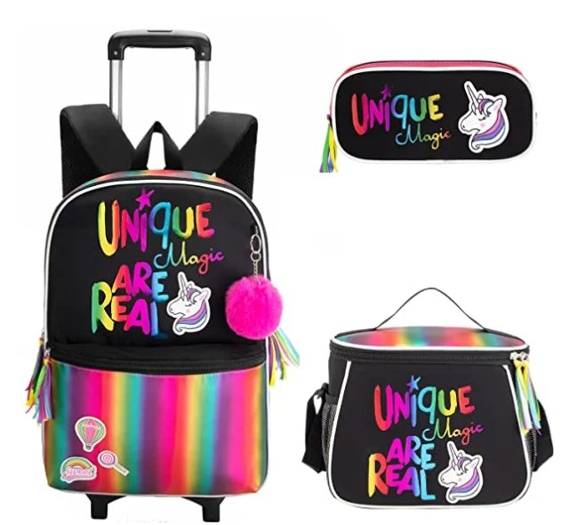 16 Inch 3 pcs set Kids School Trolley backpack Bag Wheeled Backpack School Bags with wheels School Trolley Bags wheels lunch bag