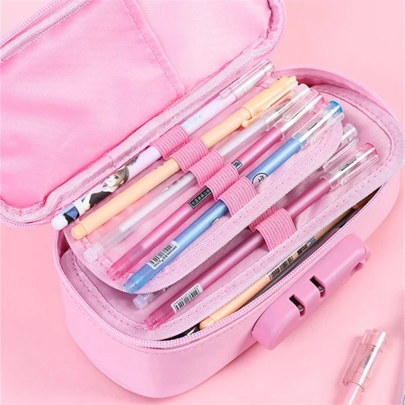 Portable Password Lock Pencil Case Boy Canvas Pencil Bag Large Capacity Pencil Cases Student Stationery Bag Kids Pen Case Gifts