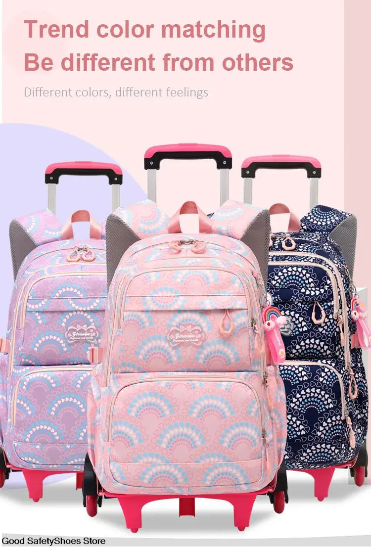 Rolling School Bags for Girls Backpack Children Waterproof School Backpacks with Wheels Middle School Trolley Luggage Back Pack