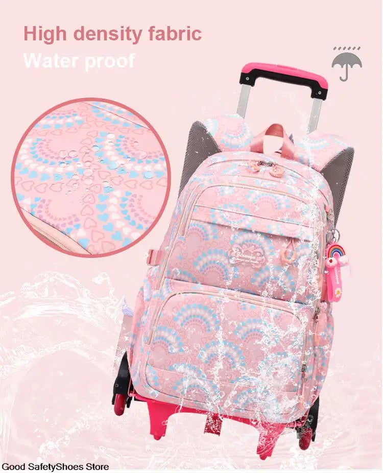 Rolling School Bags for Girls Backpack Children Waterproof School Backpacks with Wheels Middle School Trolley Luggage Back Pack