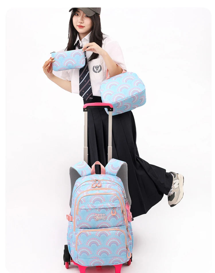 Rolling School Bags for Girls Backpack Children Waterproof School Backpacks with Wheels Middle School Trolley Luggage Back Pack