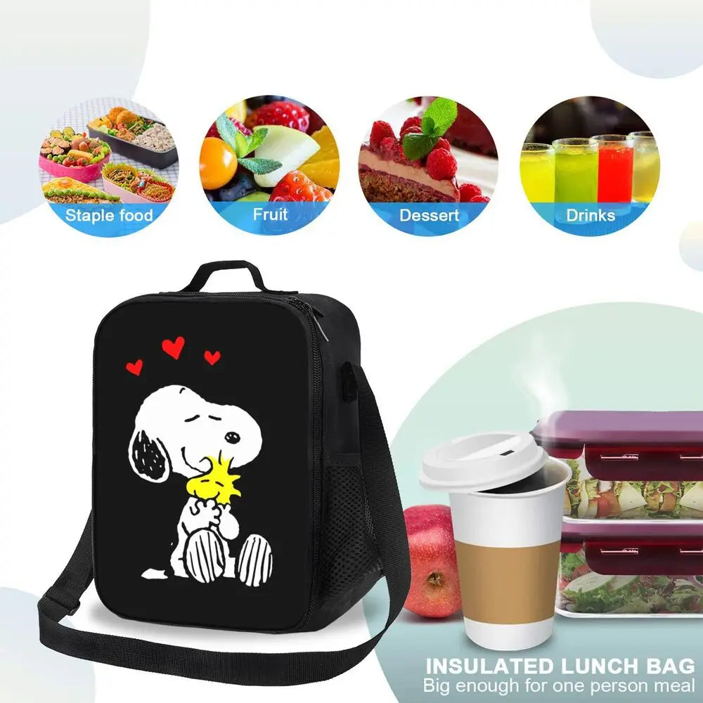 Custom Cartoon Snoopy Astronaut Lunch Bag Women Warm Cooler Insulated Lunch Box for Student School