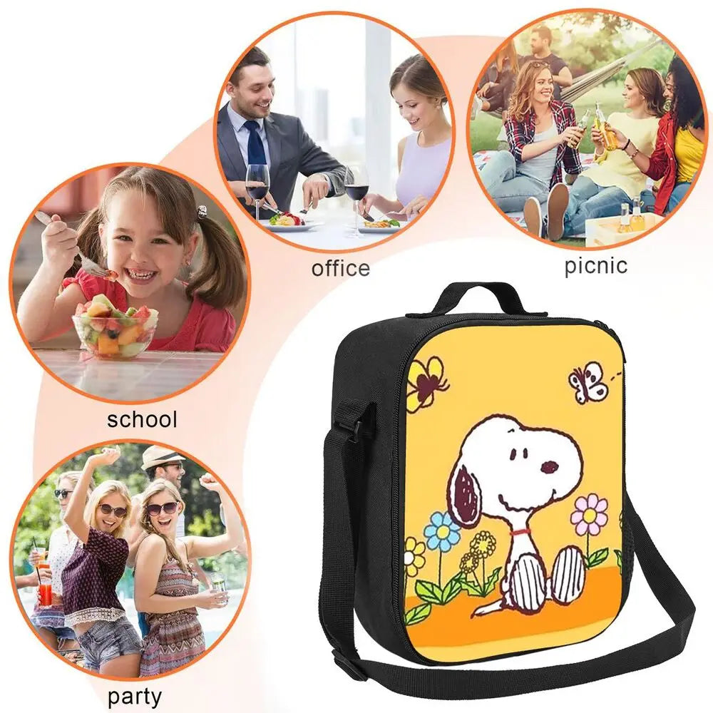 Custom Cartoon Snoopy Astronaut Lunch Bag Women Warm Cooler Insulated Lunch Box for Student School