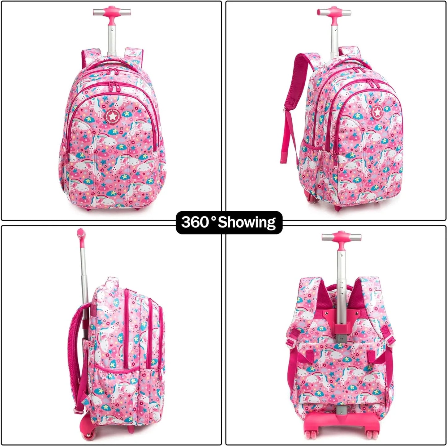 18 Inch School Bags Wheeled Backpack for Boys Girls Travel Rolling Backpack School Trolley Bag Set with Thermal Lunch Box