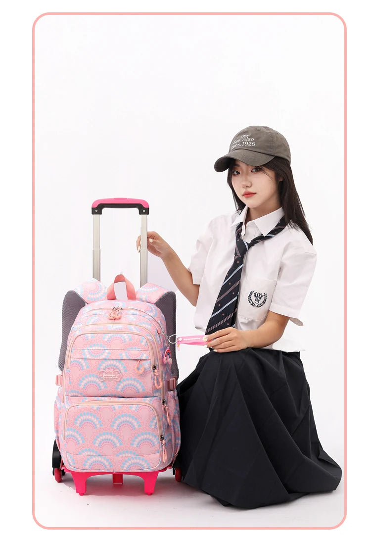 Rolling School Bags for Girls Backpack Children Waterproof School Backpacks with Wheels Middle School Trolley Luggage Back Pack