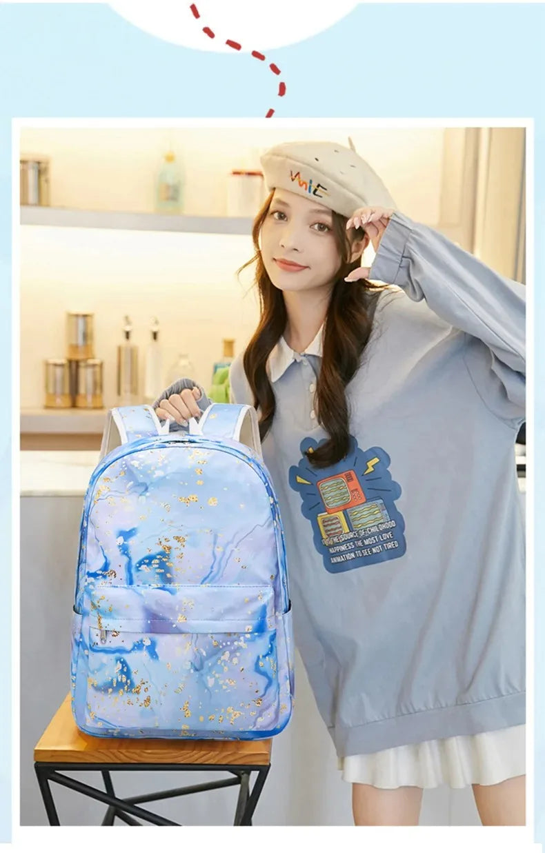 3pcs School Bags for Teenagers Girls School Students Backpack Cute Book Bag Waterproof School bag Set With Lunch bag Pencil case