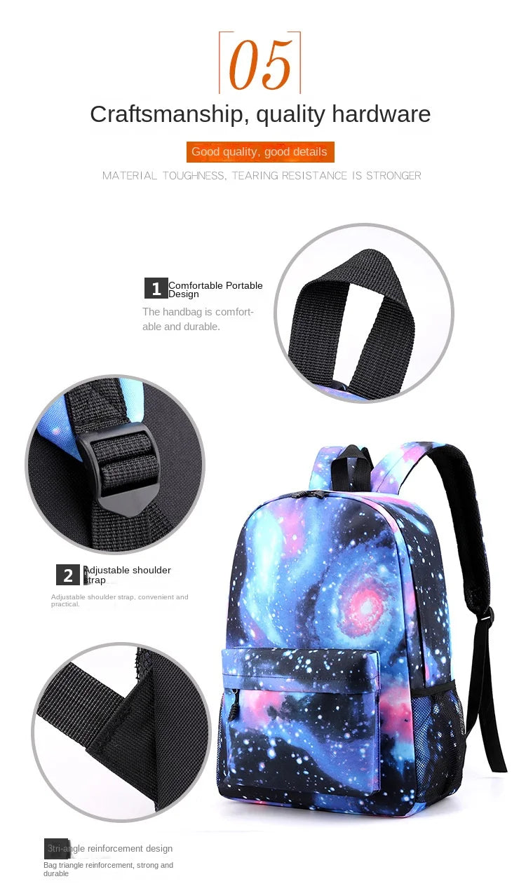 Ronaldo Print Backpack Set Campus Student School Bag Shoulder Bag Pencil Bag Black Style 3-piece Set