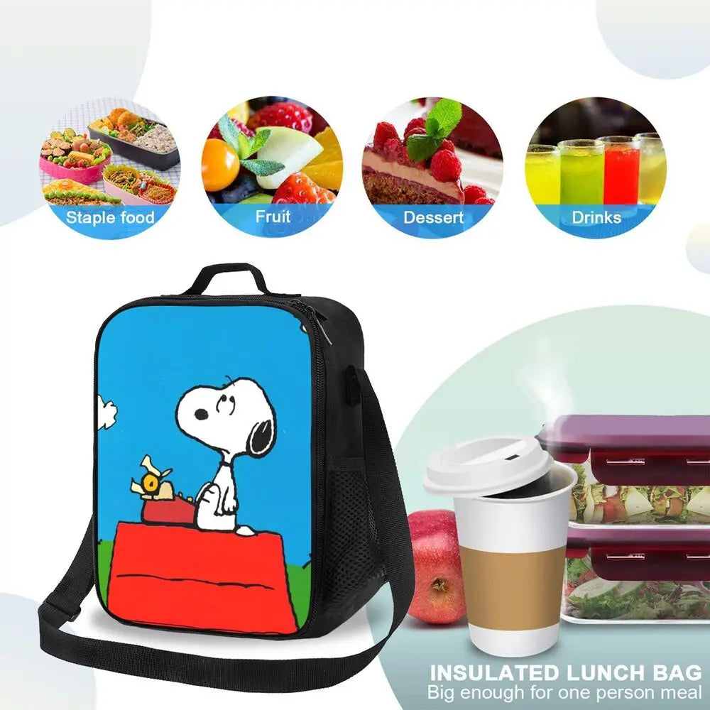 Custom Cartoon Snoopy Astronaut Lunch Bag Women Warm Cooler Insulated Lunch Box for Student School