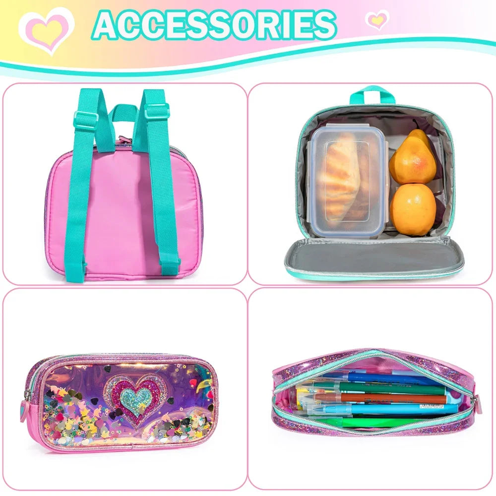 Bikab School Bags 3 In 1 Kids Bag Children School Bags for Girl 16" Bag for Girls Set Bag Water Proof  Kids Bags for Girls