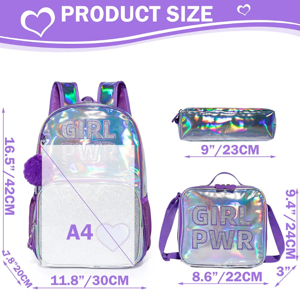 Bikab School Bags 3 In 1 Kids Bag Children School Bags for Girl 16" Bag for Girls Set Bag Water Proof  Kids Bags for Girls