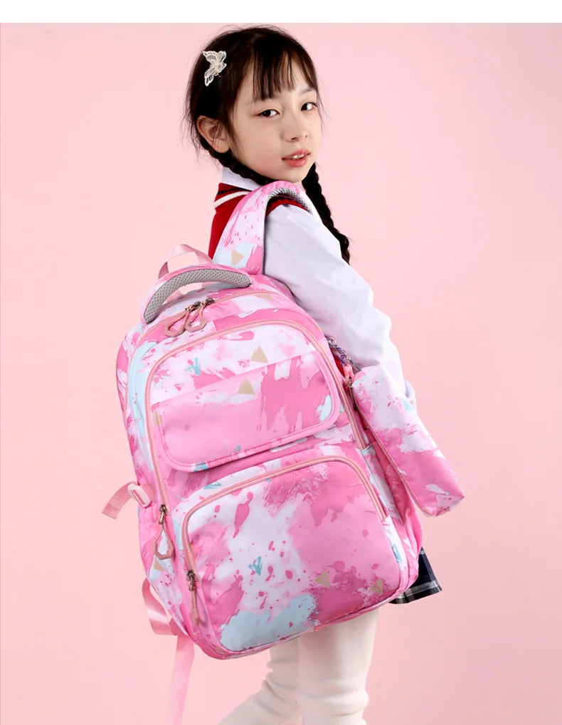 3Pcs/Set Camouflage Printing Kids Backpack For Girl Kids School Bag Children Waterproof Schoolbag Get Free Cartoon Pendant GIFT