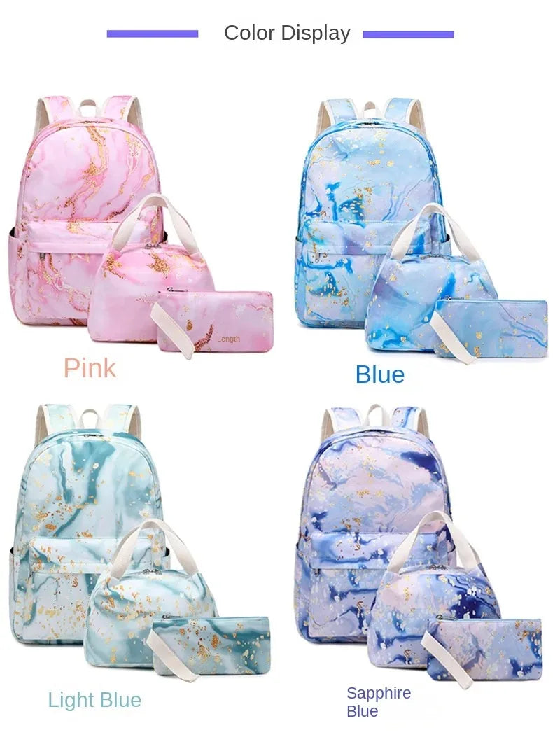 3pcs School Bags for Teenagers Girls School Students Backpack Cute Book Bag Waterproof School bag Set With Lunch bag Pencil case