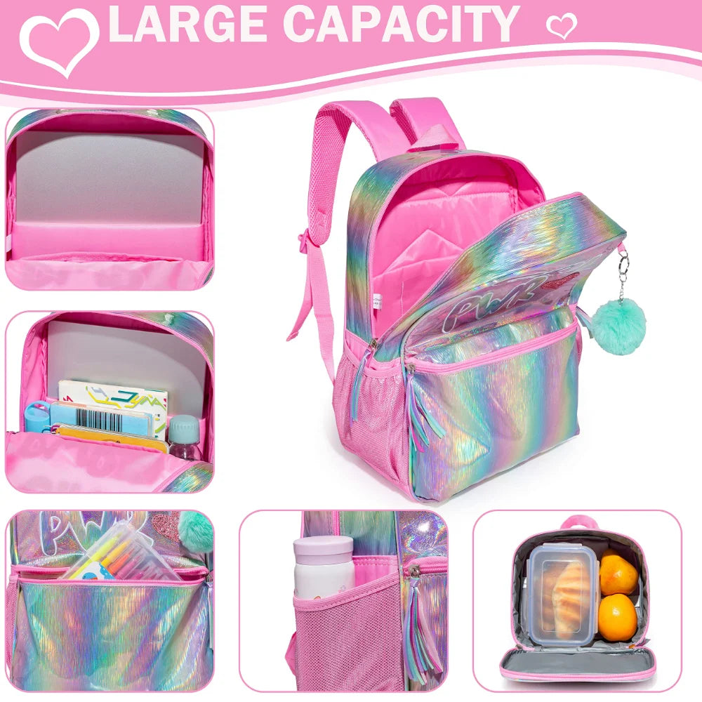 Bikab School Bags 3 In 1 Kids Bag Children School Bags for Girl 16" Bag for Girls Set Bag Water Proof  Kids Bags for Girls