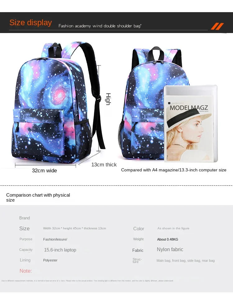 Ronaldo Print Backpack Set Campus Student School Bag Shoulder Bag Pencil Bag Black Style 3-piece Set