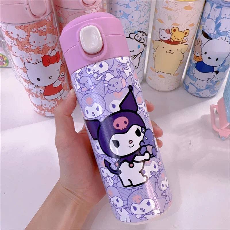 MINISO 420ml Kawaii Sanrio Hello Kitty Cup Kuromi Cinnamoroll Thermos Anime Cute Student Drink Water Outdoors Insulation Girls