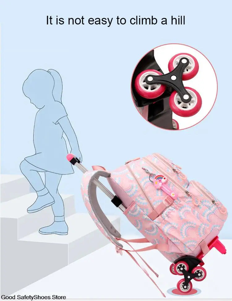 Rolling School Bags for Girls Backpack Children Waterproof School Backpacks with Wheels Middle School Trolley Luggage Back Pack