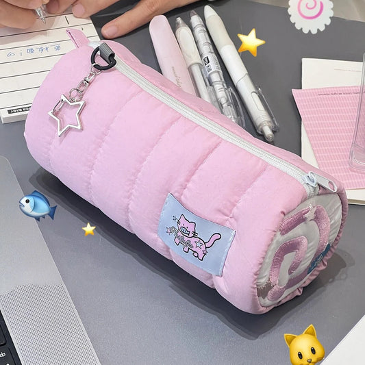 Cute Pink Pencil Case Kawaii Soft Pen Storage Bag Cosmetic Pouch Cartoon Large Capacity Student Stationery School Supplies