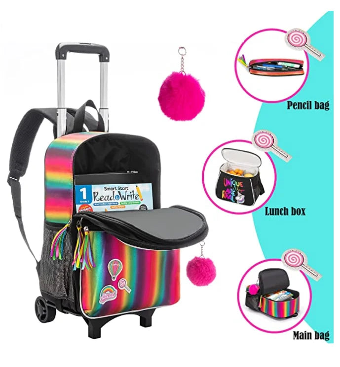 16 Inch 3 pcs set Kids School Trolley backpack Bag Wheeled Backpack School Bags with wheels School Trolley Bags wheels lunch bag