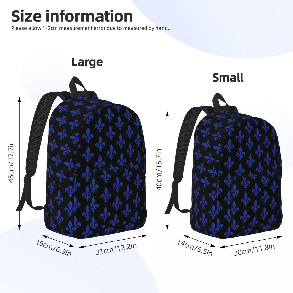 Elegant Lily Flower Fleur-De-Lys Blue And Black Backpack for Men Women Cool High School Daypack Laptop Canvas Bags with Pocket