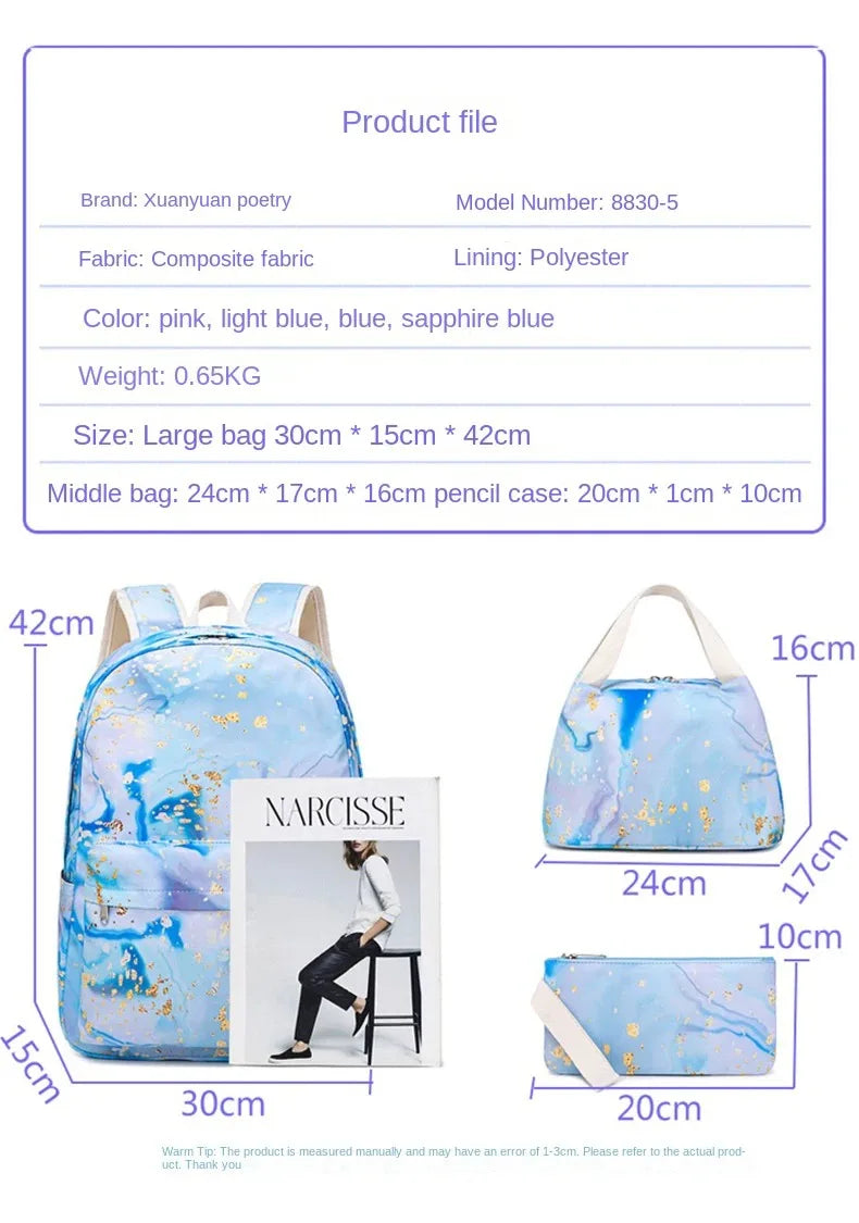 3pcs School Bags for Teenagers Girls School Students Backpack Cute Book Bag Waterproof School bag Set With Lunch bag Pencil case