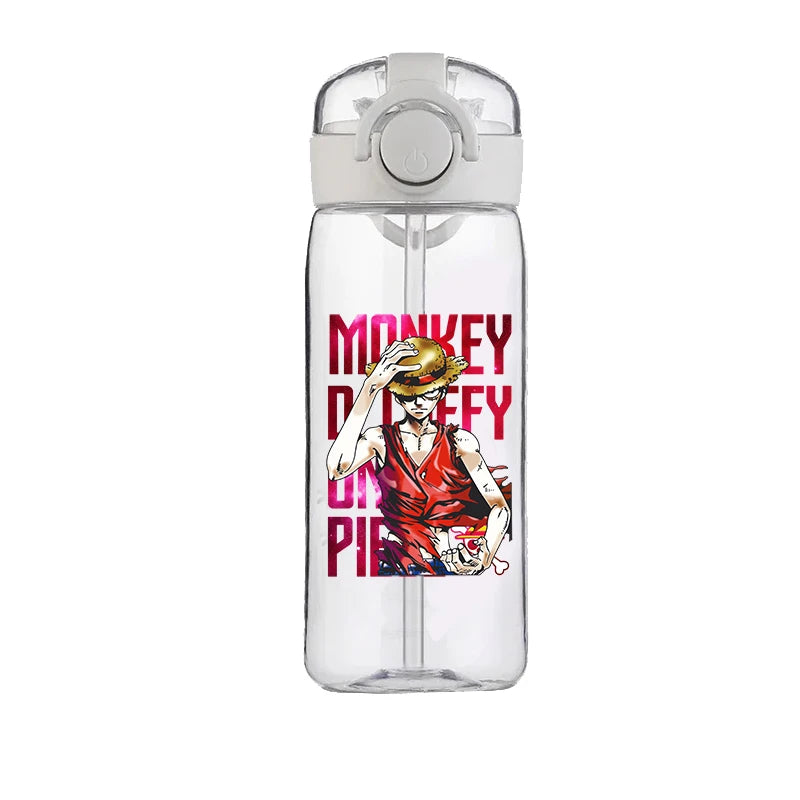 400ml One Piece Luffy ACE Cartoon Anime Portable Plastic Drinking Straw Male Student Sports Kettle Portable Child Cup New Gift