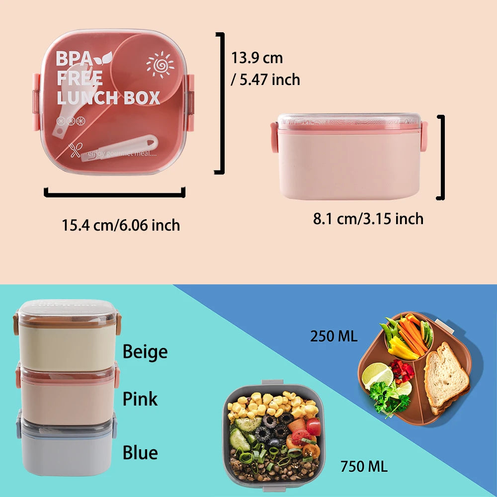 1 Pcs Adult Bento Lunch Box, 1000 ML - 4 Compartment Lunch Container, Office Picnic Lunch Box with Portable Cutlery, BPA Free