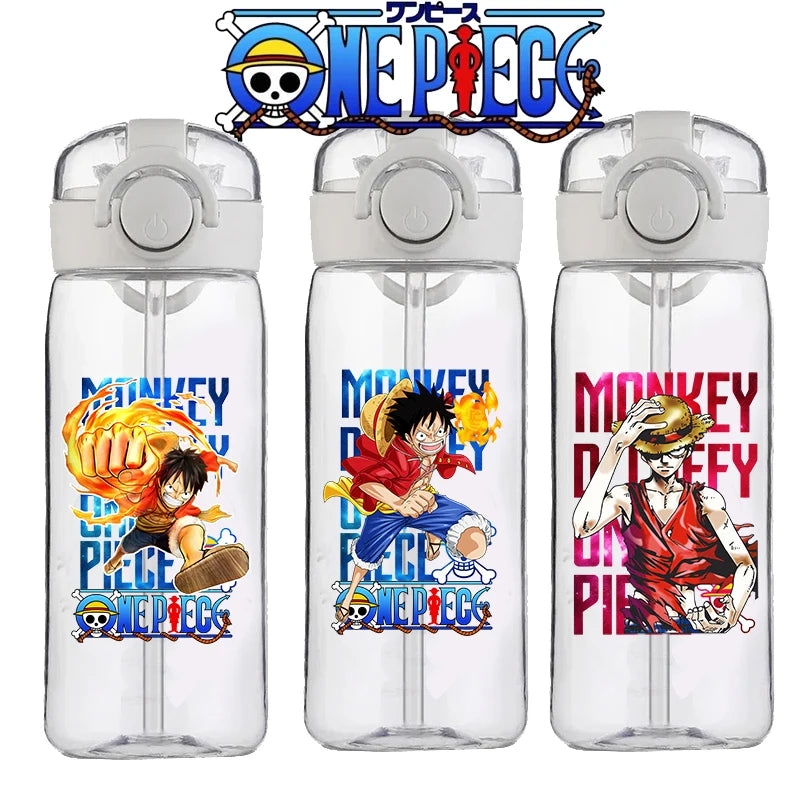 400ml One Piece Luffy ACE Cartoon Anime Portable Plastic Drinking Straw Male Student Sports Kettle Portable Child Cup New Gift