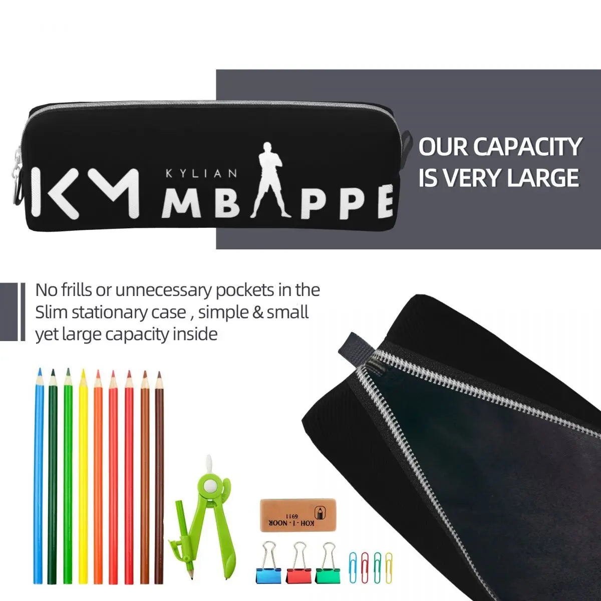 Mbappe KM Football Pencil Case Soccer Star Pen Bags Student Large Storage Students School Cosmetic Pencilcases