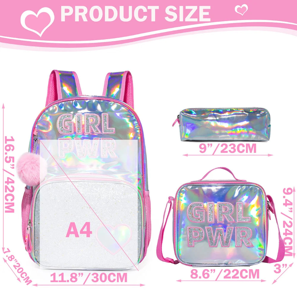 Bikab School Bags 3 In 1 Kids Bag Children School Bags for Girl 16" Bag for Girls Set Bag Water Proof  Kids Bags for Girls