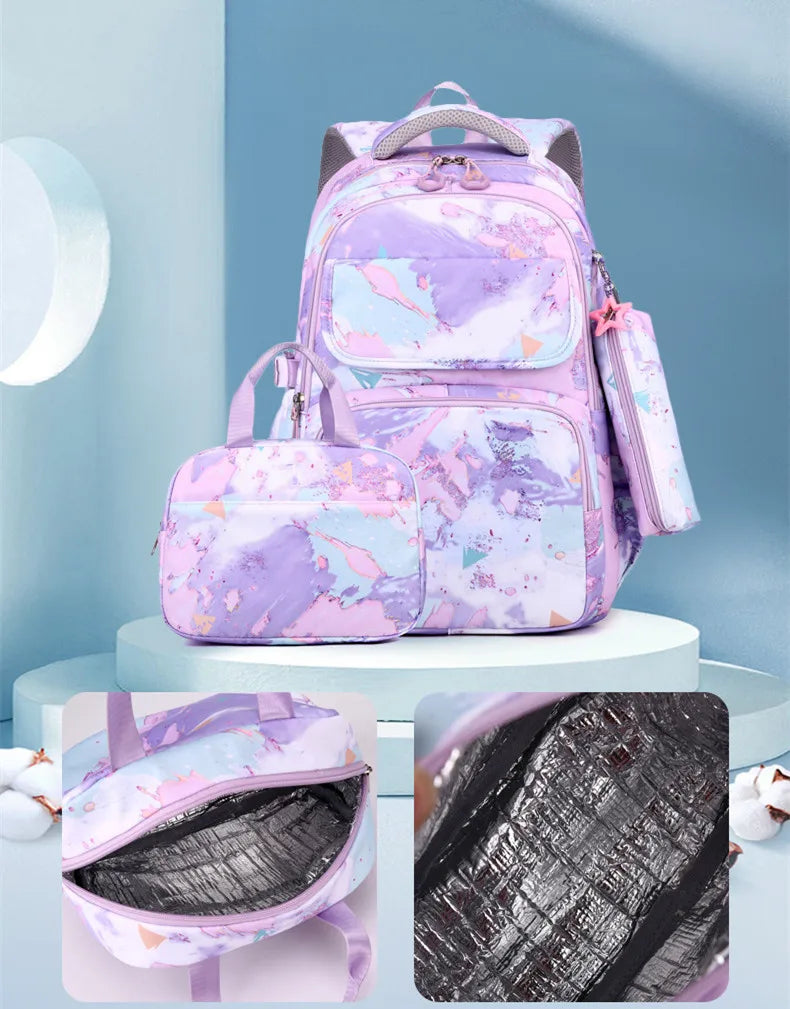 2024 NEW 3 Pcs Set Children Backpacks Cute Student School Bag for Girls Waterproof School bags With Lunch bag Pencil Case + GIFT