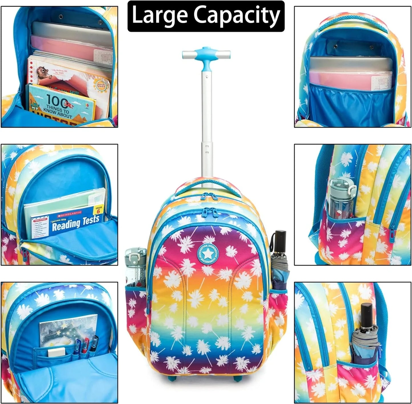 18 Inch School Bags Wheeled Backpack for Boys Girls Travel Rolling Backpack School Trolley Bag Set with Thermal Lunch Box