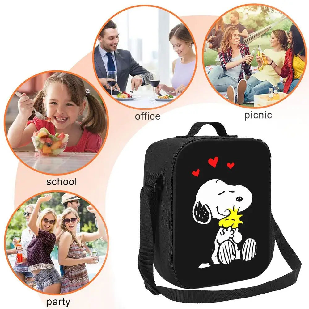 Custom Cartoon Snoopy Astronaut Lunch Bag Women Warm Cooler Insulated Lunch Box for Student School