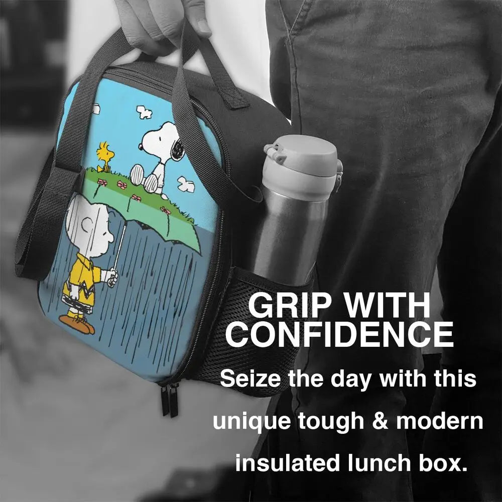 Custom Cartoon Snoopy Astronaut Lunch Bag Women Warm Cooler Insulated Lunch Box for Student School