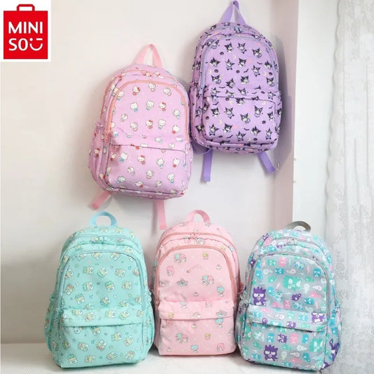 MINISO Sanrio Hello Kitty Fresh Large Capacity Load Reducing backpack Student High Quality Nylon Multi functional Backpack