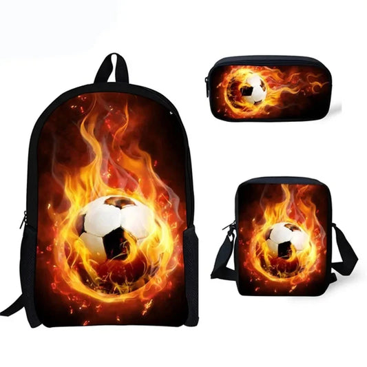 3D Football Prints 3 Pcs/set School Bags Children Student Backpack for Teen Boys Girls Kids Book Bags Casual Backpacks