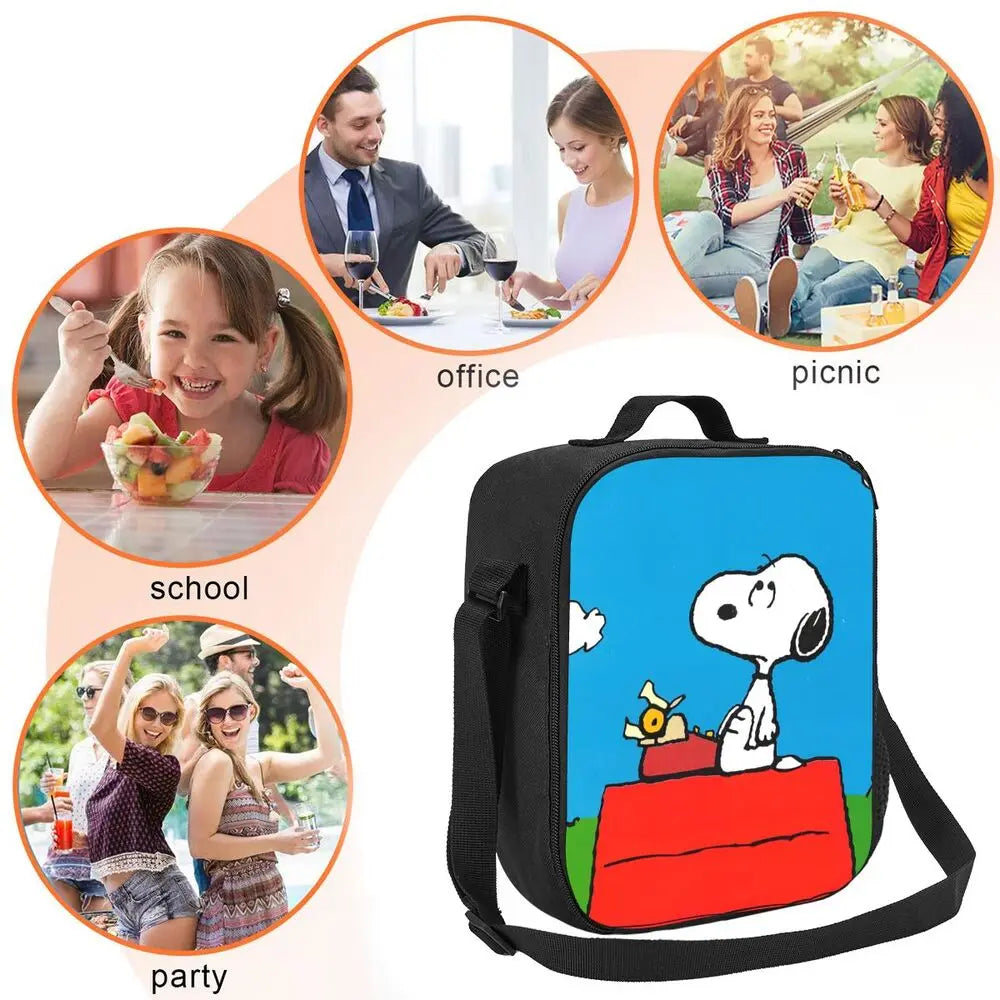 Custom Cartoon Snoopy Astronaut Lunch Bag Women Warm Cooler Insulated Lunch Box for Student School