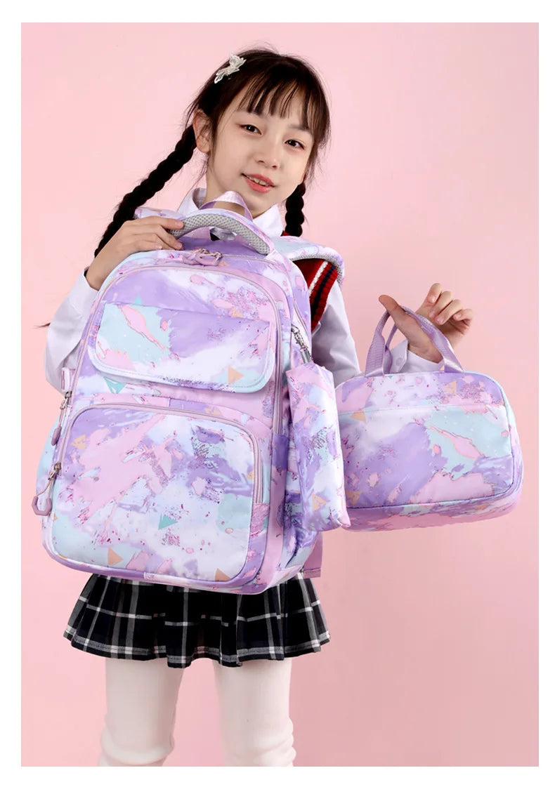 3Pcs/Set Camouflage Printing Kids Backpack For Girl Kids School Bag Children Waterproof Schoolbag Get Free Cartoon Pendant GIFT