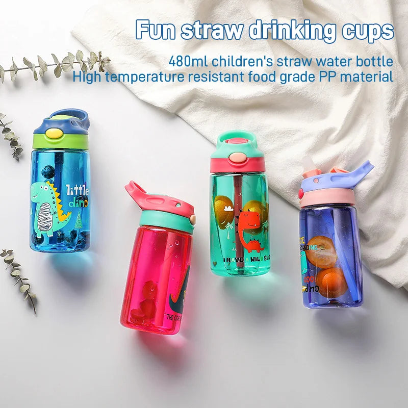 480ml large-capacity high-color value straw cup, student portable plastic cartoon water cup, summer high temperature resistant