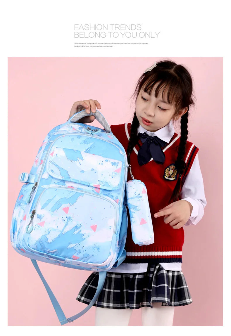 3Pcs/Set Camouflage Printing Kids Backpack For Girl Kids School Bag Children Waterproof Schoolbag Get Free Cartoon Pendant GIFT