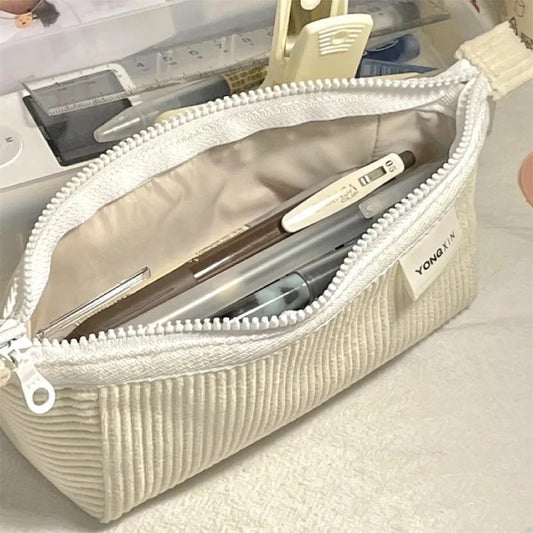 Makeup Bag Stationery Offic Spacecraft Serie Middle High School Corduroy Solid Color Case Simple Atmospheric Pencil Storage Bag