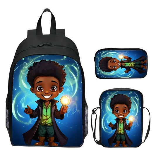 3pcs/set Boy And Girls Sports School Bag Cartoon Large Capacity Backpack Crossbody Bag Pencil Case Casual Multi-purpose Backpack