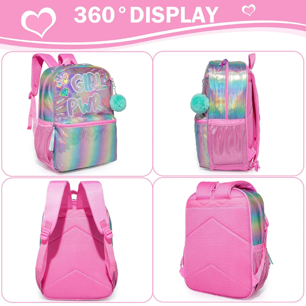 Bikab School Bags 3 In 1 Kids Bag Children School Bags for Girl 16" Bag for Girls Set Bag Water Proof  Kids Bags for Girls