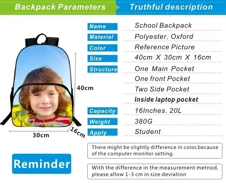 Large Capacity Angry Geometry Dash Children's Backpack 16 Inch Anime Bookbag Travel Backpacks Students Schoolbag for Girls Boys