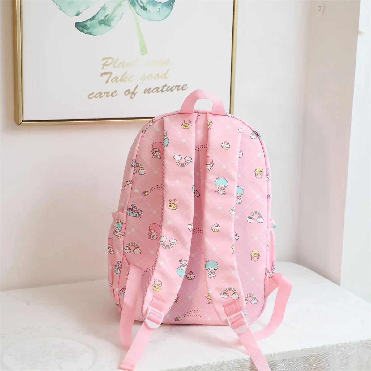 MINISO Sanrio Hello Kitty Fresh Large Capacity Load Reducing backpack Student High Quality Nylon Multi functional Backpack