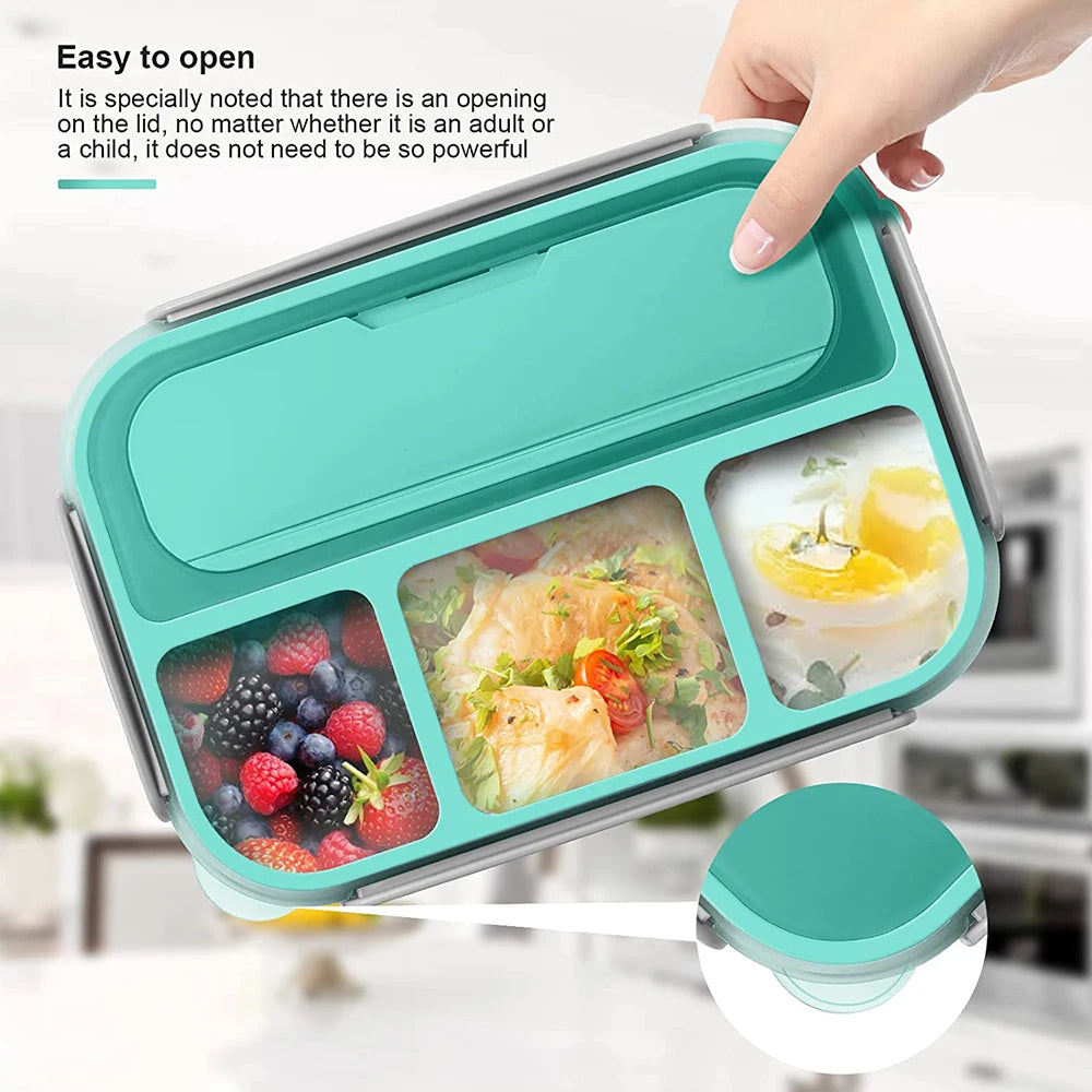 Bento Box Lunch Box Adult LunchBox Containers For Toddler Kids Adults 1300ml 4 Compartments Fork Leak-Proof Microwave Dishwasher